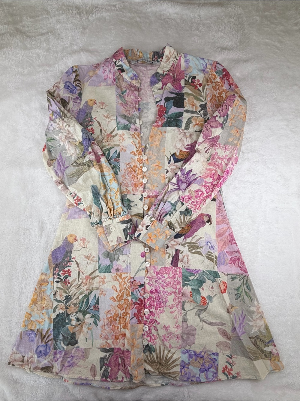 Floral Patchwork Button-Front Women’s Top - Cream/Multi - Picture 4 of 7